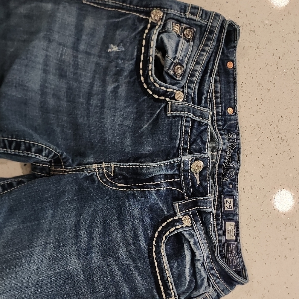 Miss Me Boot Cut Blue Jeans with Decorative Stitching